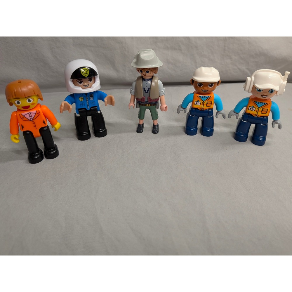 Mixed Toy Figure Lot Police Construction Explorer Building Block People 5pc